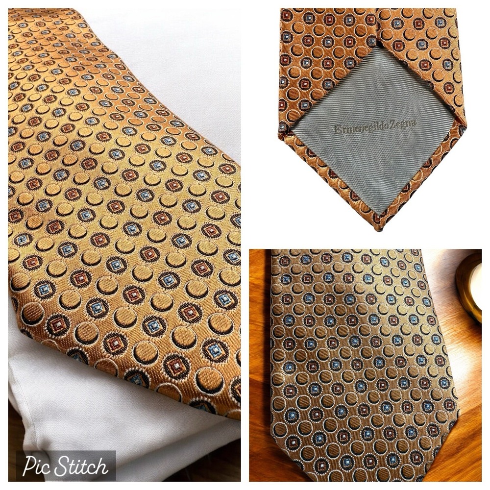 Ermenegildo Zegna Tan and Brown Geometric Scarf